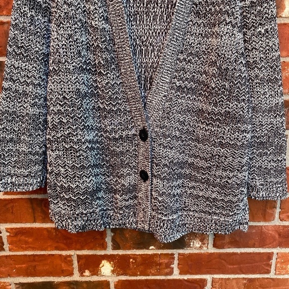 J. Jill Womens Large Gray Black Chunky Crochet Knit Grandpa Cardigan Sweater - Picture 3 of 10